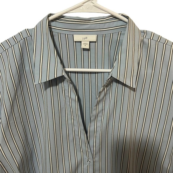 J Jill Striped Blue Button Down Cotton Blend Top - Picture 6 of 13